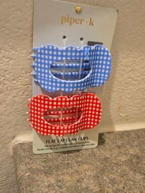 Piper Gingham Flat-Lay Claw Clips in Blue & Red Set of 2
